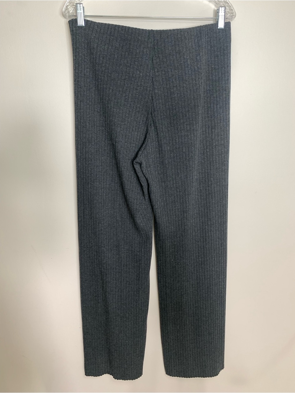 Zara Grey Ribbed Wide Leg High Rise Pant Tall L - Picture 2 of 9